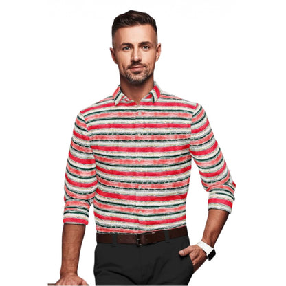 Roneclick Men's Cotton Blended Striped Full Sleeve Shirt (Red-White)