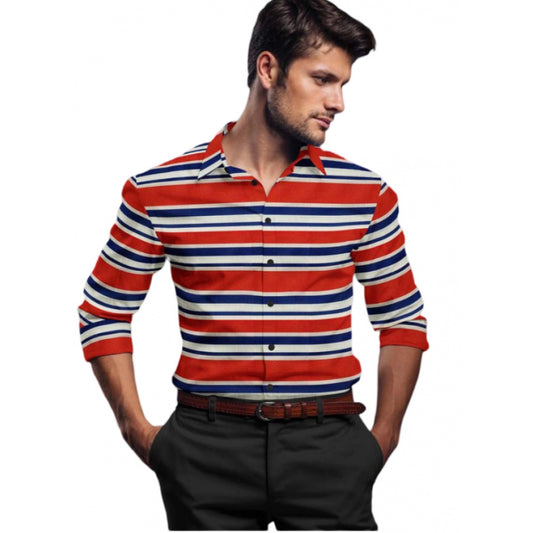 Roneclick Men's Cotton Blended Striped Full Sleeve Shirt (Red-Blue)