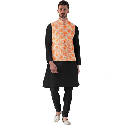 Roneclick Men's Jacquard Printed Full Sleeve Waistcoat (Orange)