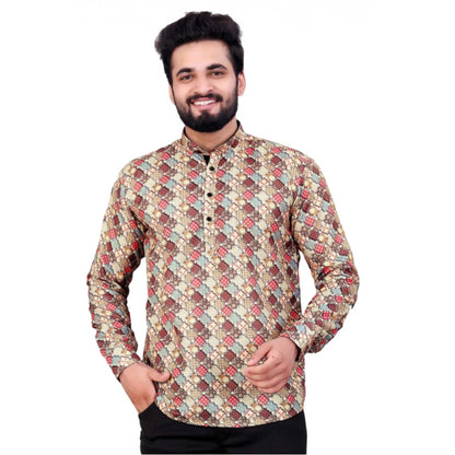 Roneclick Men's Cotton Blended Printed Full Sleeve Shortkurta (Multicolor)