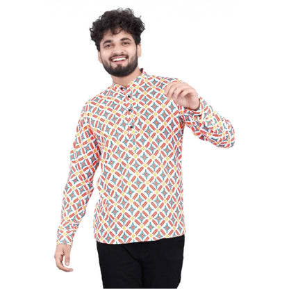 Roneclick Men's Cotton Blended Printed Full Sleeve Shortkurta (Multicolor)