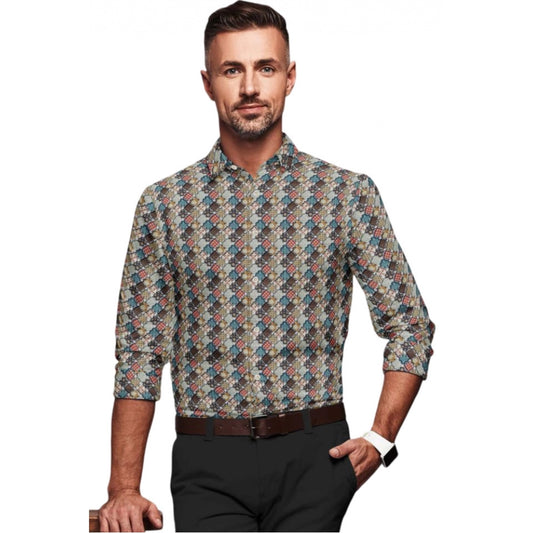 Roneclick Men's Cotton Blended Printed Full Sleeve Shirt (Multicolor)