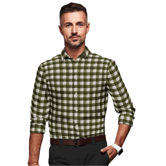 Roneclick Men's Cotton Blended Checked Full Sleeve Shirt (White-Green)