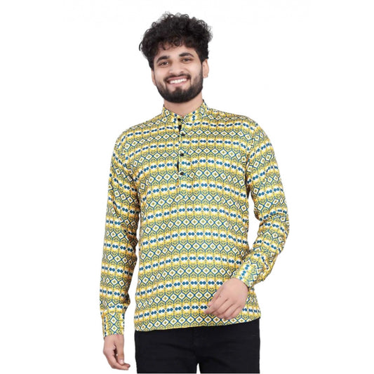 Roneclick Men's Cotton Blended Printed Full Sleeve Shortkurta (Multicolor)