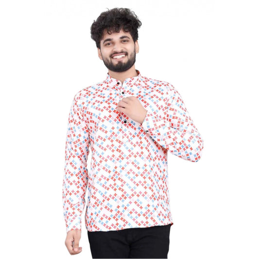 Roneclick Men's Cotton Blended Printed Full Sleeve Shortkurta (Multicolor)