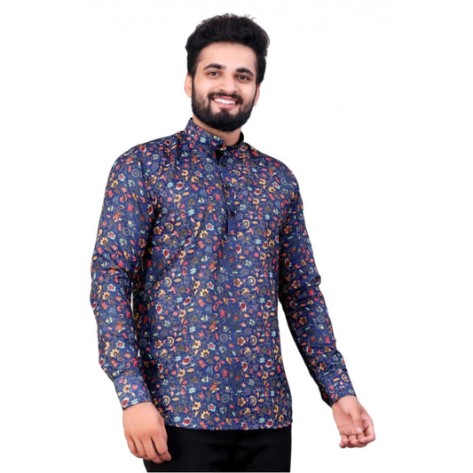 Roneclick Men's Cotton Blended Printed Full Sleeve Shortkurta (Multicolor)