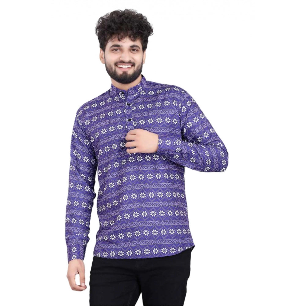 Roneclick Men's Cotton Blended Printed Full Sleeve Shortkurta (Multicolor)