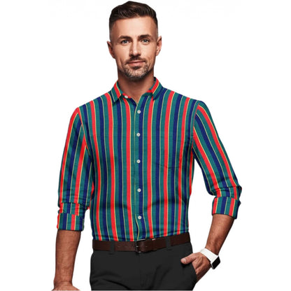 Roneclick Men's Cotton Blended Striped Full Sleeve Shirt (Red-Green)