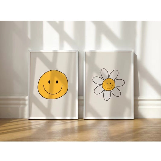 Roneclick Set of_2 Smiley Face Framed (White)