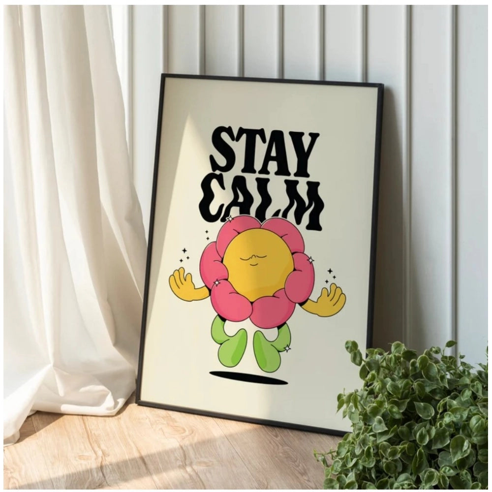 Roneclick Stay Calm Wall Frame (Black-Brown )