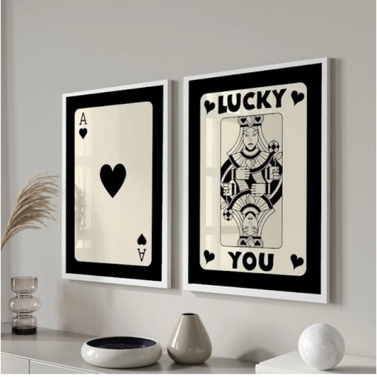 Roneclick Set of 2_Black Ace - Queen Framed (White)