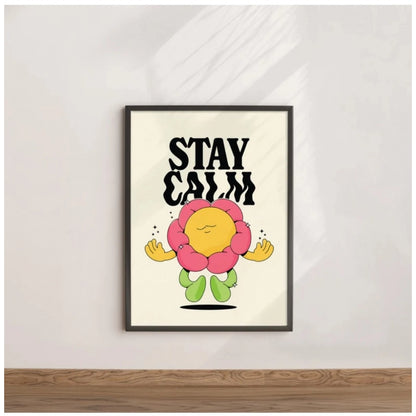 Roneclick Stay Calm Wall Frame (Black-Brown )