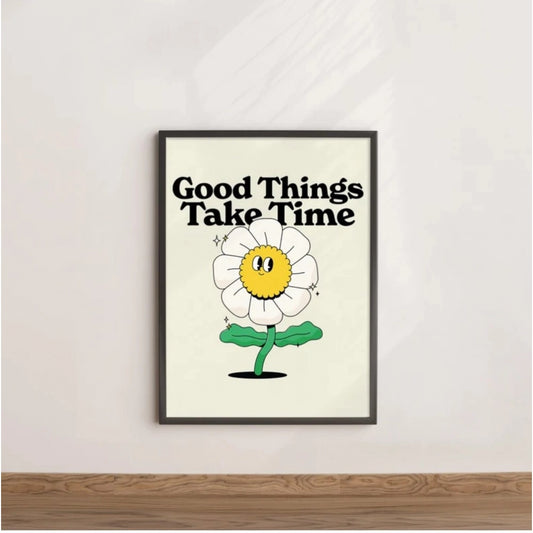 Roneclick Good Things Take Time Wall Frame (Black-Brown )