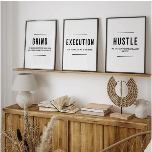 Roneclick Set of_3 Grind Execution Hustle Framed (Black )