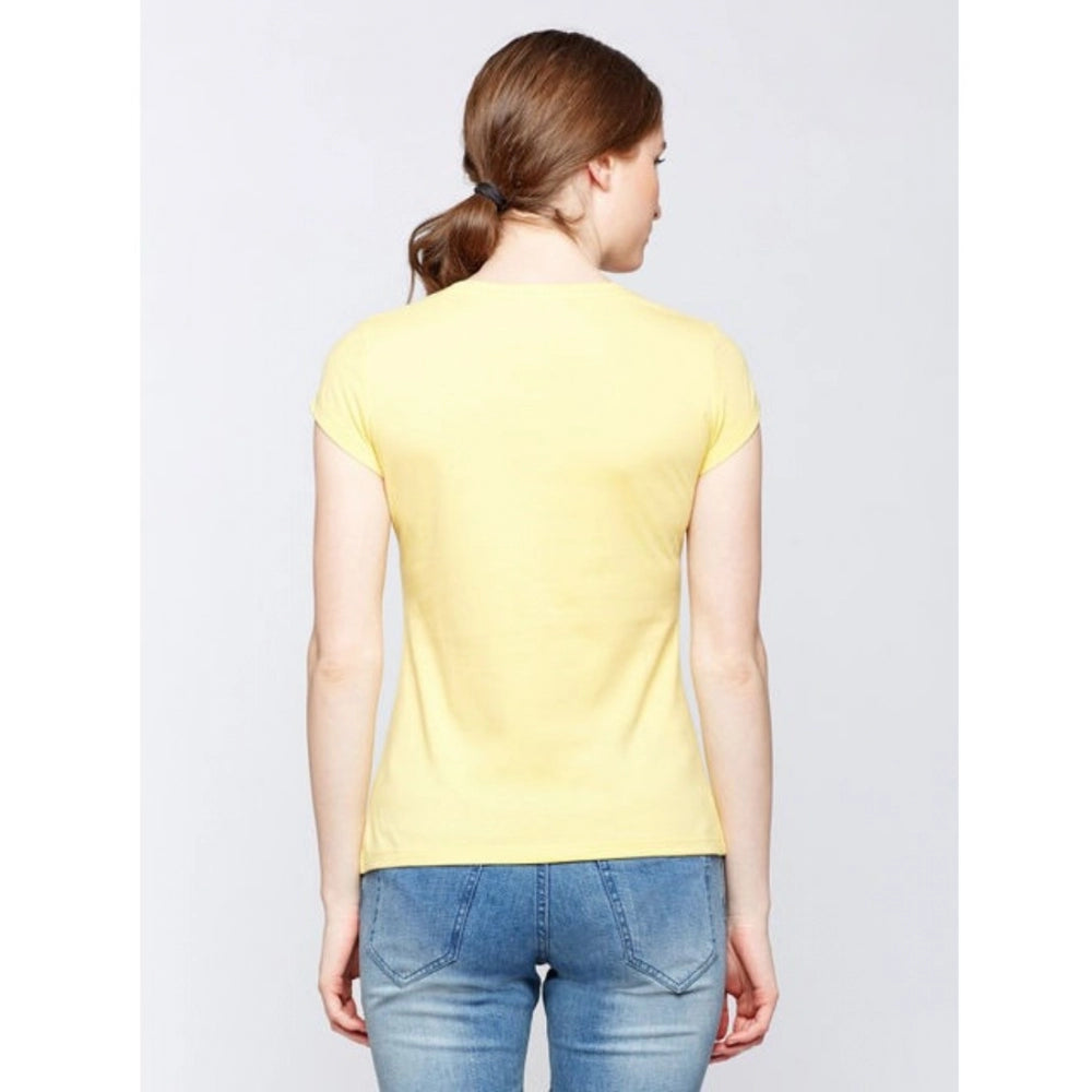 Roneclick Women's Cotton Printed Round Neck T.Shirt (Yellow)