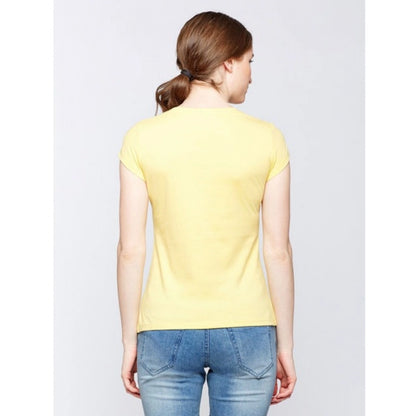 Roneclick Women's Cotton Printed Round Neck T.Shirt (Yellow)