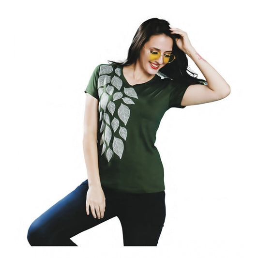 Roneclick Women's Cotton Printed Round Neck T.Shirt (Green)