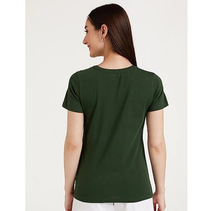 Roneclick Women's Cotton Printed Round Neck T.Shirt (Green)