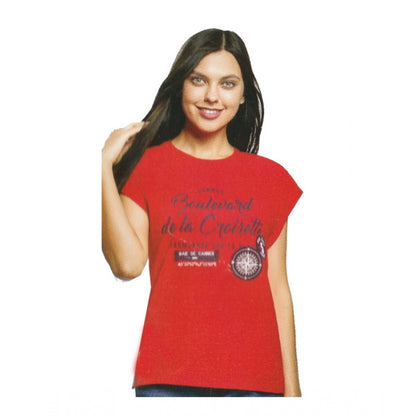 Roneclick Women's Cotton Printed Round Neck T.Shirt (Red)