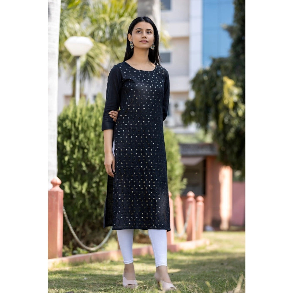 Roneclick Women's Cotton Solid 3/4 Sleeve Round Neck Kurti (Blue)