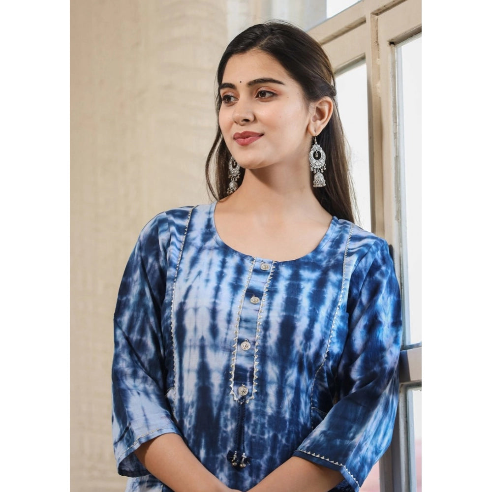 Roneclick Women's Cotton Dyed 3/4 Sleeve Round Neck Kurti (Blue)