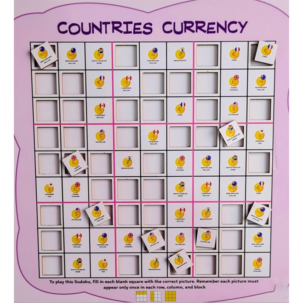 Roneclick Countries- Currency Wooden Puzzle Game Toys (MultiColor)