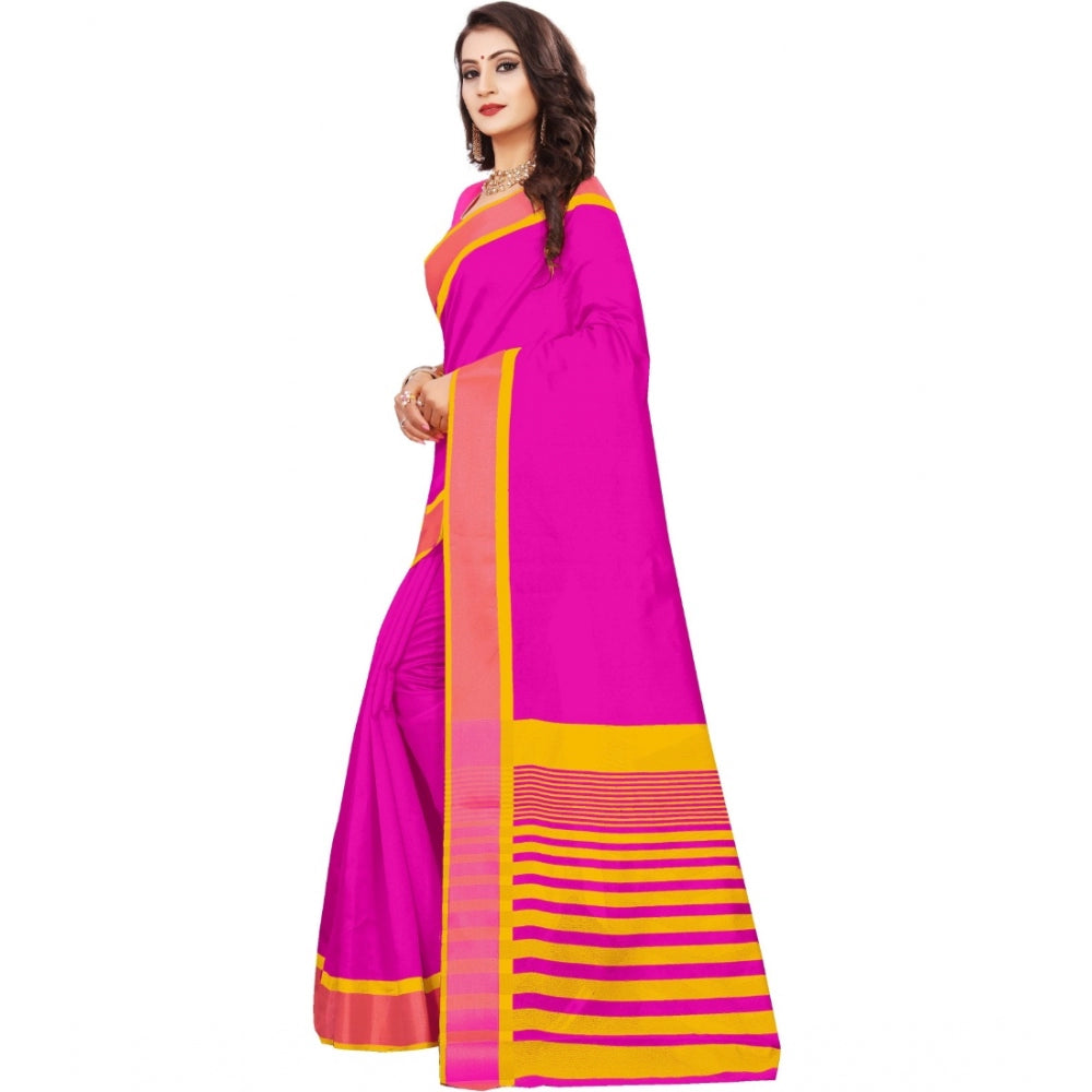 Roneclick Women's Jacquard Woven Saree With Unstitched Blouse 5.5Mtr (Pink)