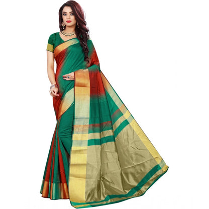 Roneclick Women's Jacquard Woven Saree With Unstitched Blouse 5.5Mtr (Red-Green)