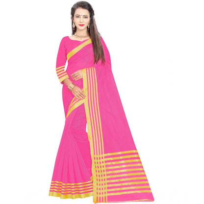 Roneclick Women's Jacquard Striped Saree With Unstitched Blouse 5.5Mtr (Pink)