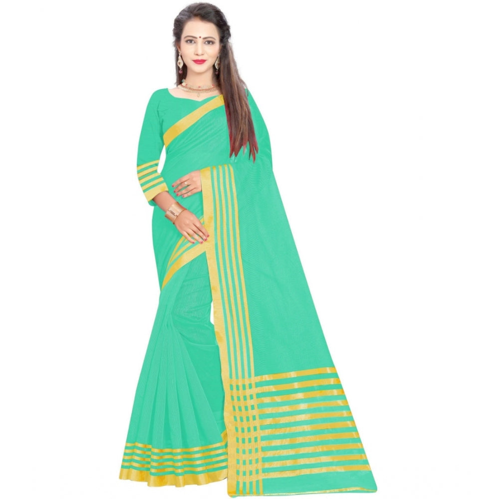 Roneclick Women's Jacquard Striped Saree With Unstitched Blouse 5.5Mtr (Green)