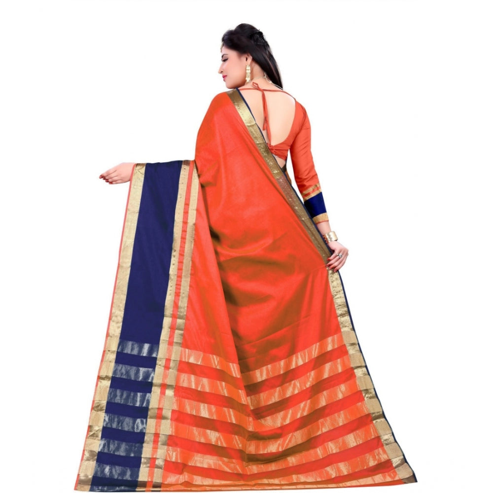 Roneclick Women's Jacquard Woven Saree With Unstitched Blouse 5.5Mtr (Orange)