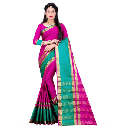 Roneclick Women's Jacquard Woven Saree With Unstitched Blouse 5.5Mtr (Pink)