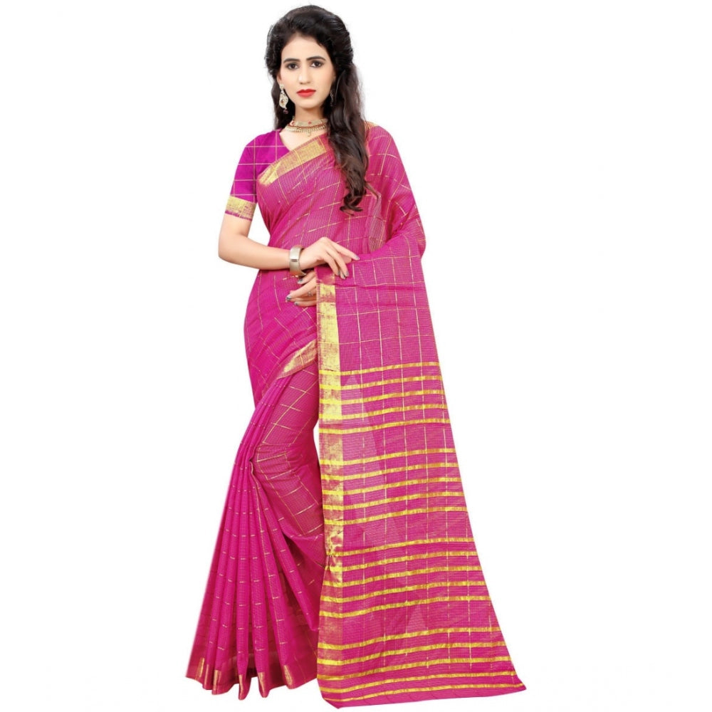 Roneclick Women's Jacquard Woven Saree With Unstitched Blouse 5.5Mtr (Pink)