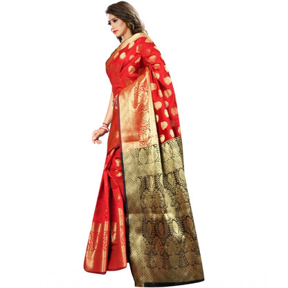 Roneclick Women's Jacquard Woven Saree With Unstitched Blouse 5.5Mtr (Red)