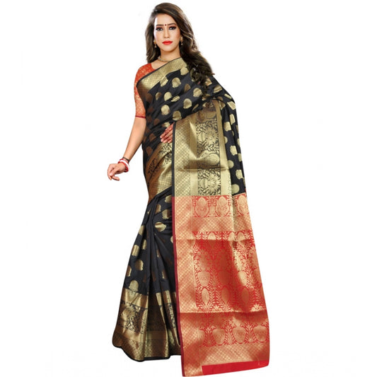 Roneclick Women's Jacquard Woven Saree With Unstitched Blouse 5.5Mtr (Black)