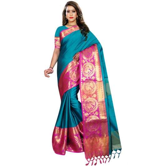 Roneclick Women's Jacquard Woven Saree With Unstitched Blouse 5.5Mtr (Dark Green)