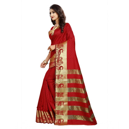 Roneclick Women's Jacquard Woven Saree With Unstitched Blouse 5.5Mtr (Red)