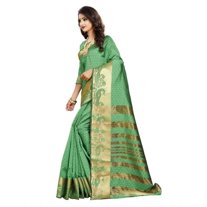 Roneclick Women's Jacquard Woven Saree With Unstitched Blouse 5.5Mtr (Green)