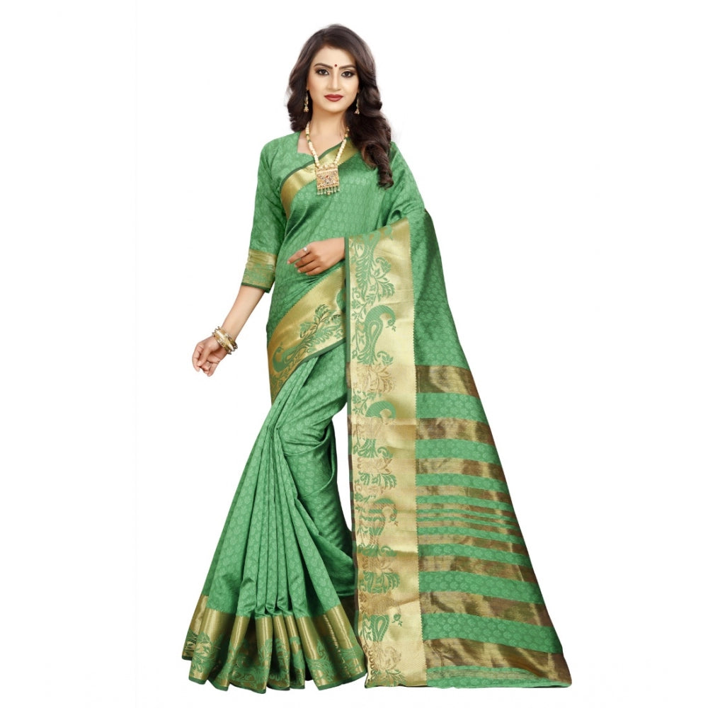 Roneclick Women's Jacquard Woven Saree With Unstitched Blouse 5.5Mtr (Green)