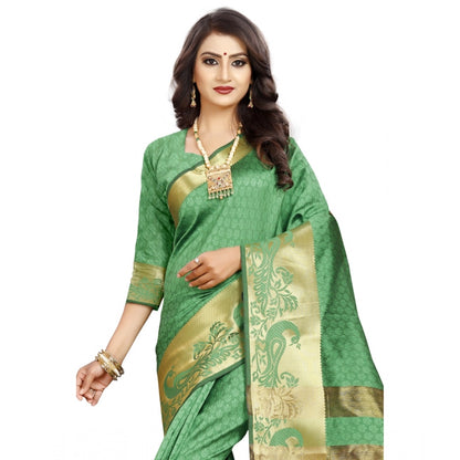 Roneclick Women's Jacquard Woven Saree With Unstitched Blouse 5.5Mtr (Green)