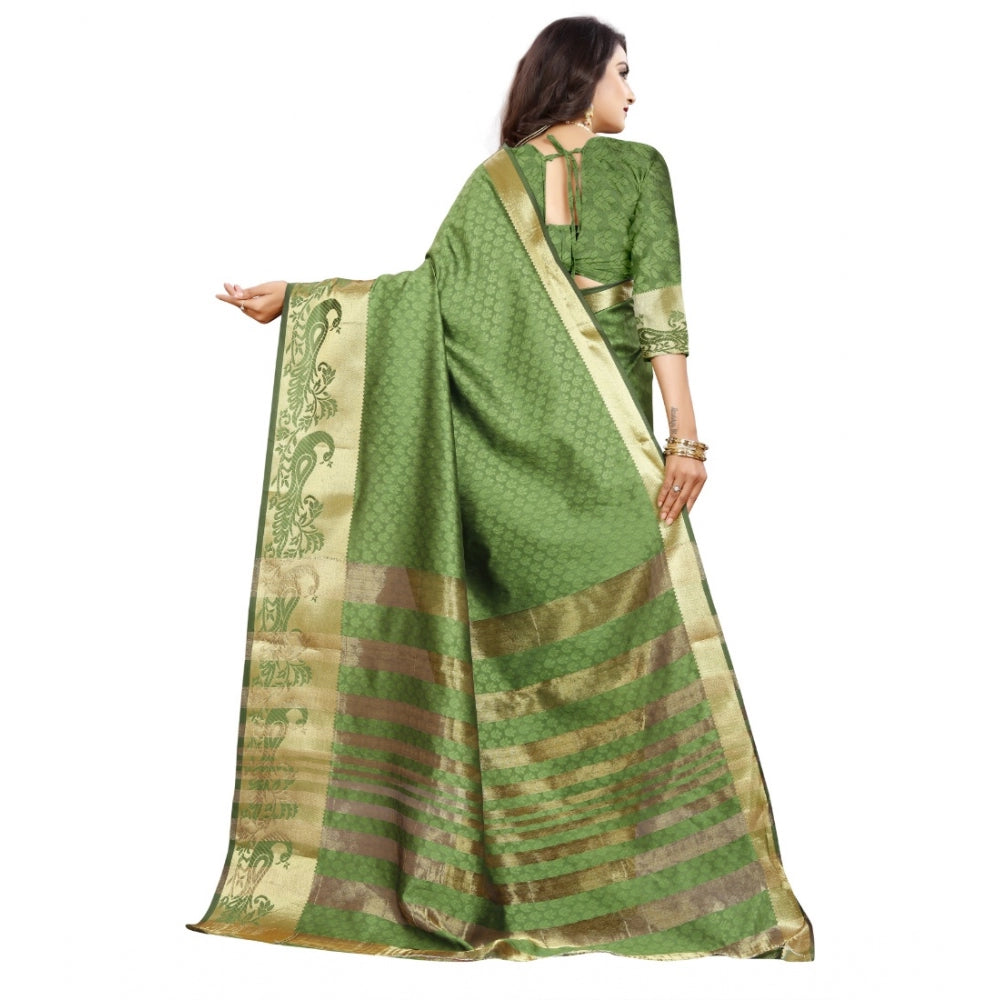 Roneclick Women's Jacquard Woven Saree With Unstitched Blouse 5.5Mtr (Green)