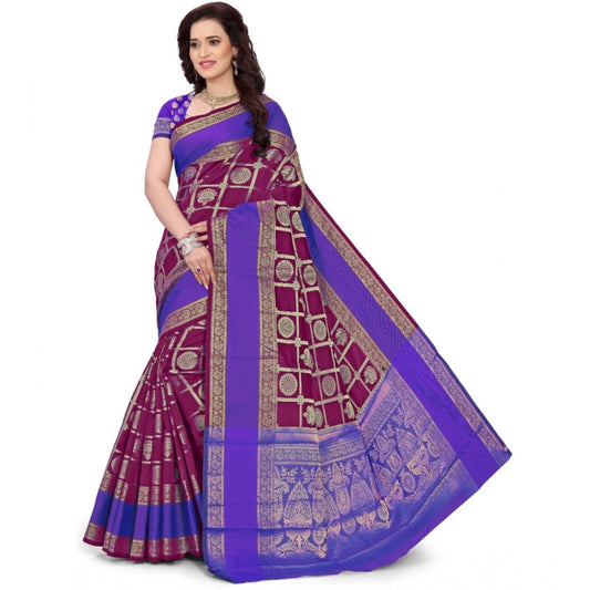 Roneclick Women's Jacquard Woven Saree With Unstitched Blouse 5.5Mtr (Purple)