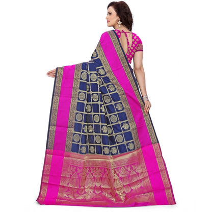 Roneclick Women's Jacquard Woven Saree With Unstitched Blouse 5.5Mtr (Blue)