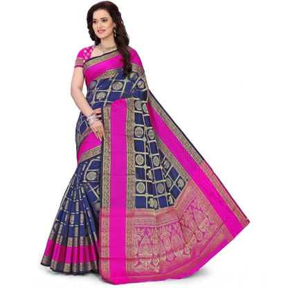 Roneclick Women's Jacquard Woven Saree With Unstitched Blouse 5.5Mtr (Blue)