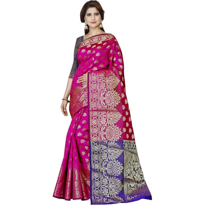 Roneclick Women's Jacquard Woven Saree With Unstitched Blouse 5.5Mtr (Magenta)