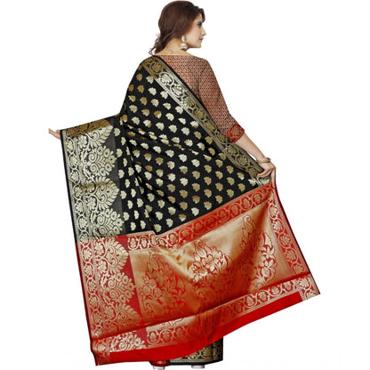 Roneclick Women's Jacquard Woven Saree With Unstitched Blouse 5.5Mtr (Black)