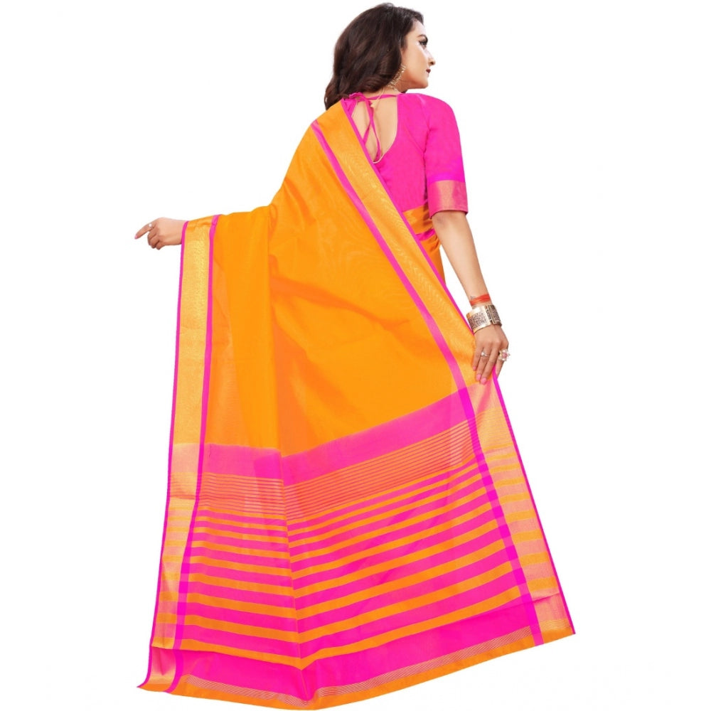 Roneclick Women's Jacquard Woven Saree With Unstitched Blouse 5.5Mtr (Orange)