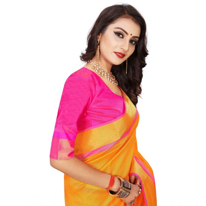 Roneclick Women's Jacquard Woven Saree With Unstitched Blouse 5.5Mtr (Orange)