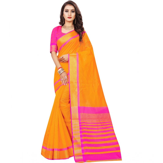 Roneclick Women's Jacquard Woven Saree With Unstitched Blouse 5.5Mtr (Orange)