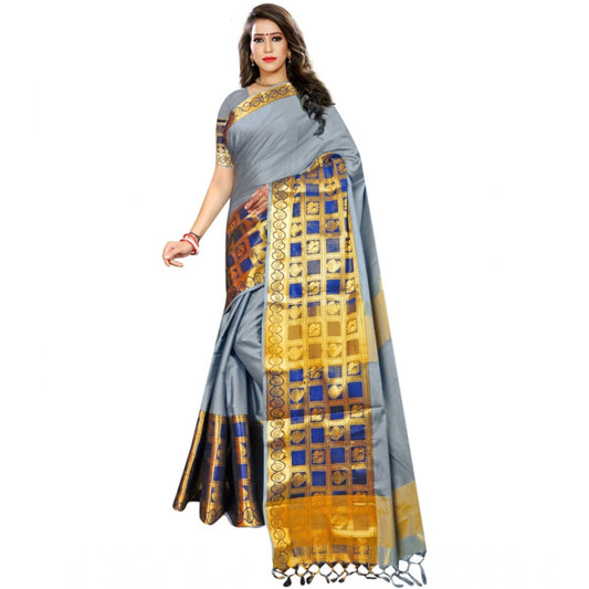 Roneclick Women's Jacquard Woven Saree With Unstitched Blouse 5.5Mtr (Light Blue)